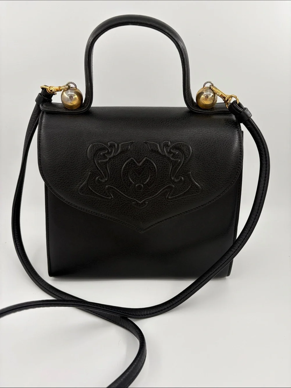 Mela Schon circa 1970-1980 Satchel with Embossed Flap and Gold Accents